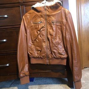 Faux leather jacket with hood